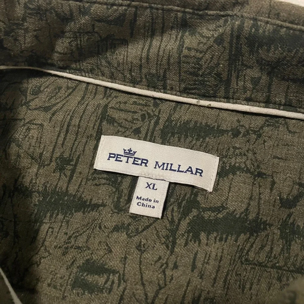 Peter Millar Outdoor Print Button Up Shirt Mens Size XL Long Sleeve Green Forest